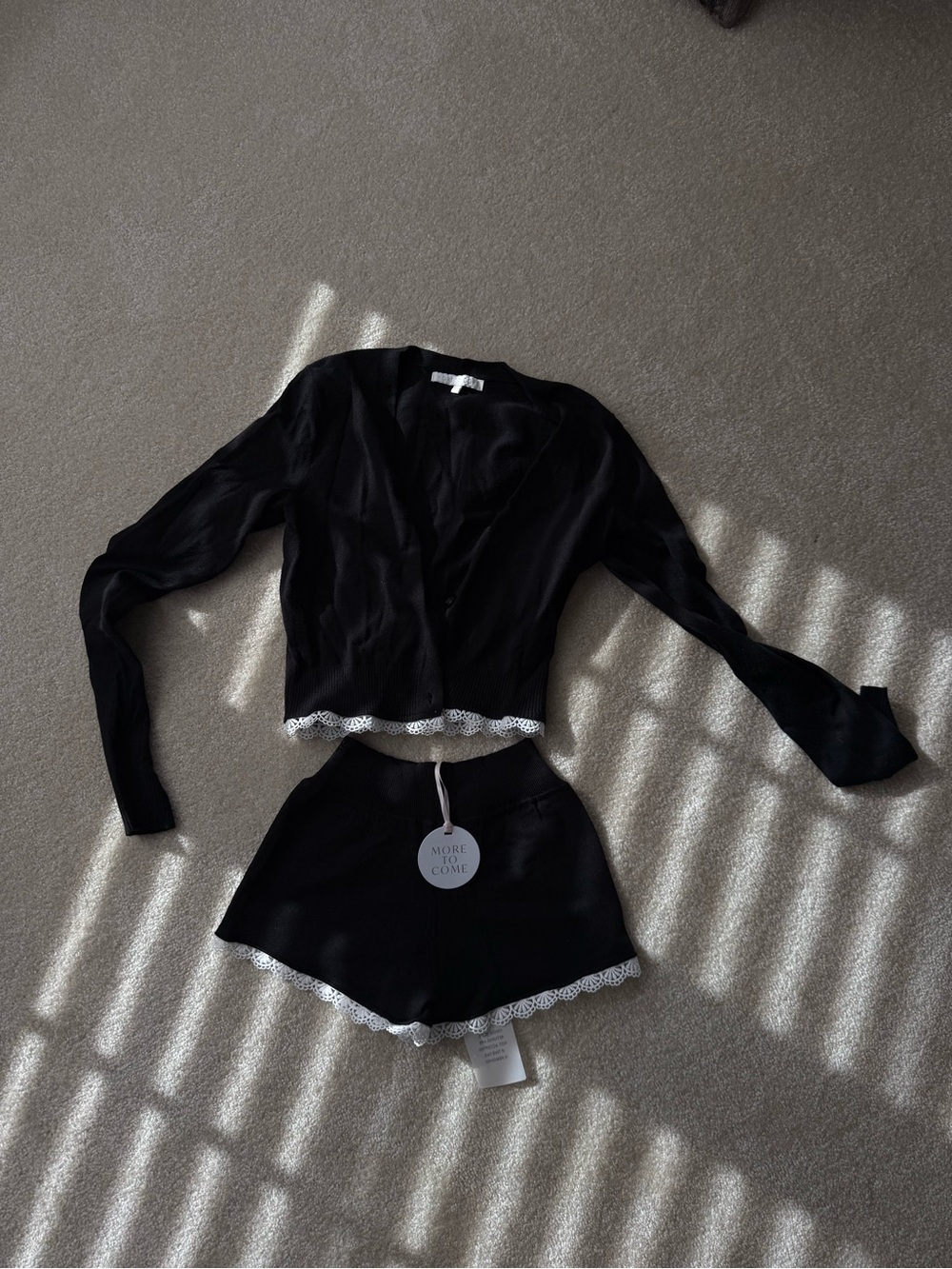 Black Lace-Trim Two-Piece Pajama Set